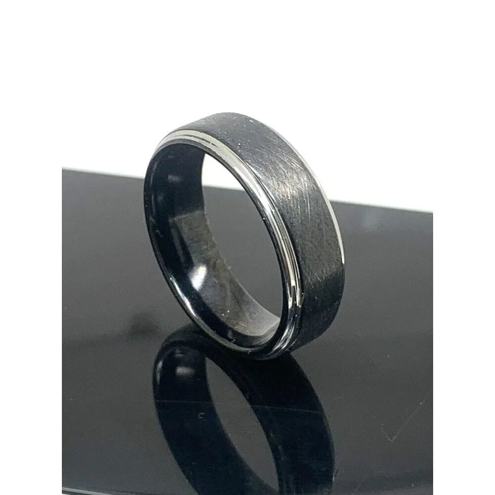 Men's Wedding Band Black Silver Tungsten Carbide 8mm Engagement Ring Size 12.5